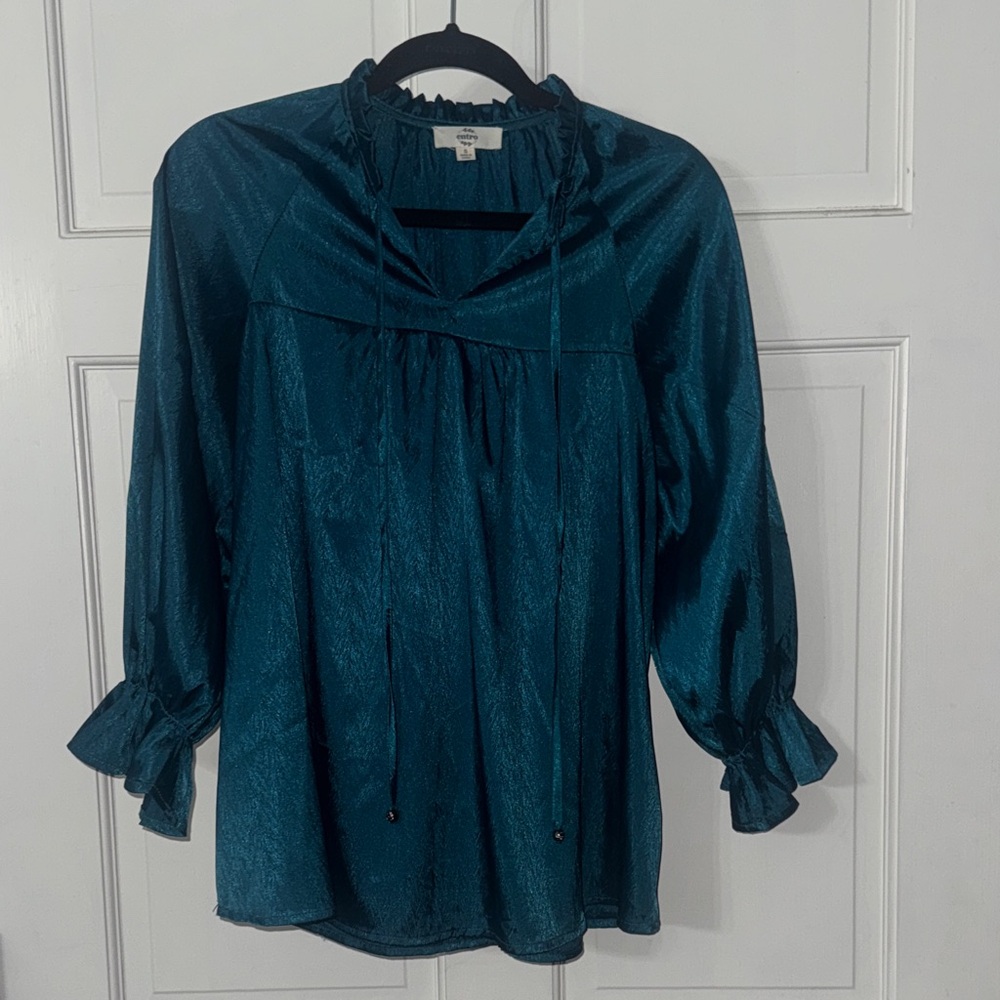 Entro Teal Blouse with Ruffle Accents